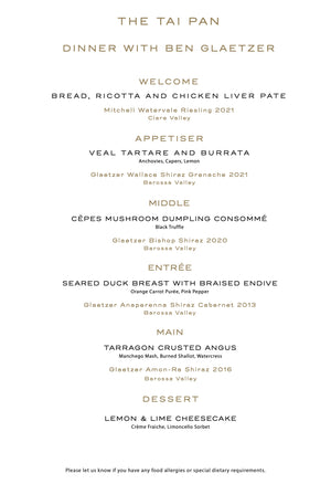 Wine Dinner with Ben Glaetzer